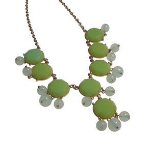 Green Statement Bib Necklace Faceted Discs Acrylic Beads Gold Tone Chain Adjust